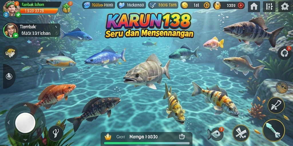 Screenshot utama KARUN138 menampilkan aksi tembak ikan yang seru.