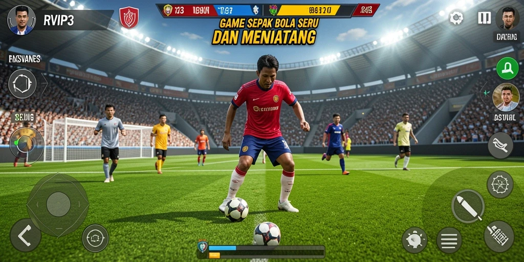 Tampilan permainan RVIP3 yang menampilkan aksi sepak bola seru.