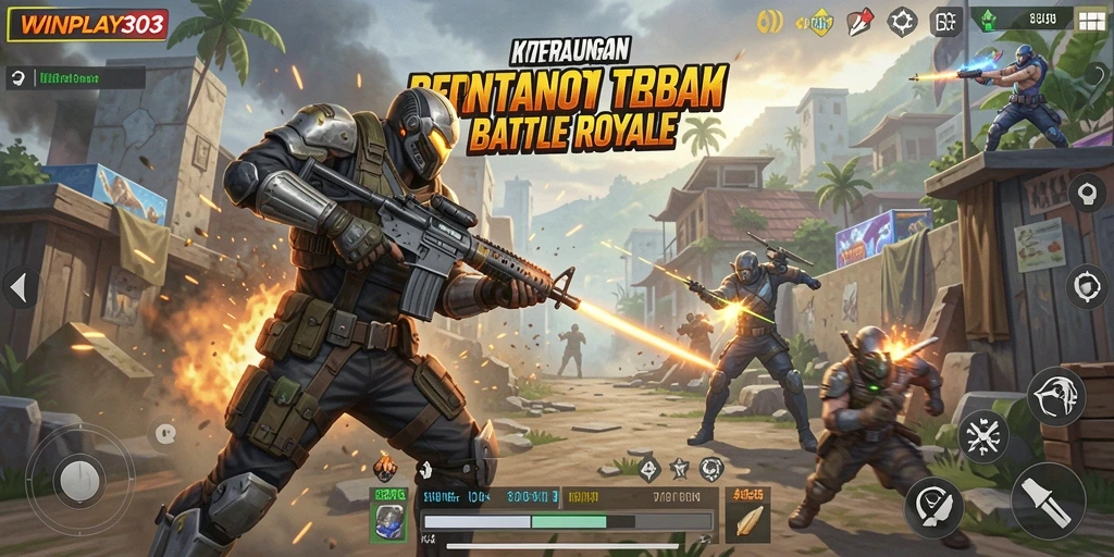 Screenshot dari gameplay WINPLAY303 menampilkan aksi Battle Royale yang intens.